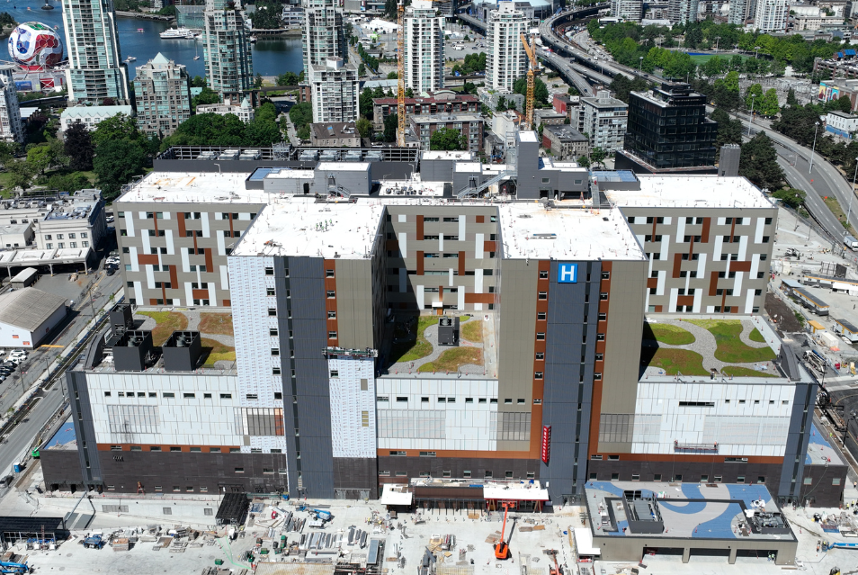 Aerial view of New St. Paul’s Hospital during construction